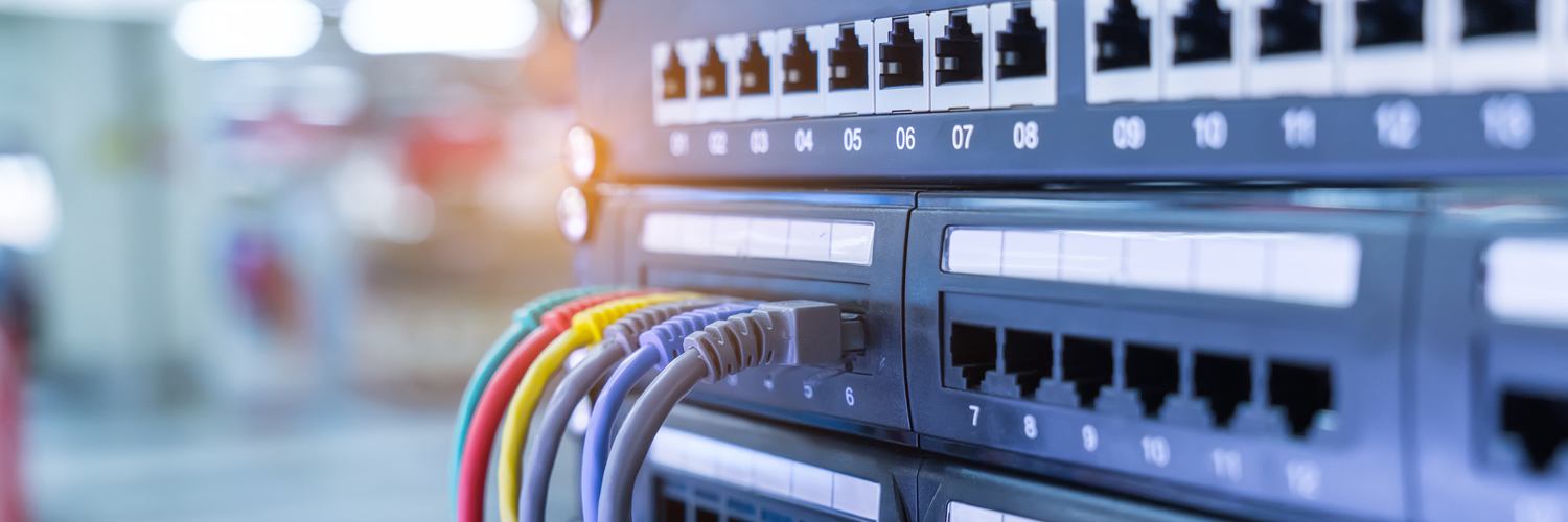 Network cables connected to a patch panel