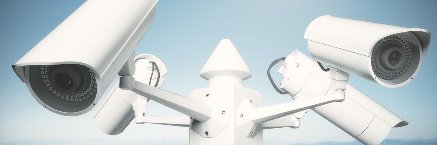 Outdoor security cameras on a mounting pole